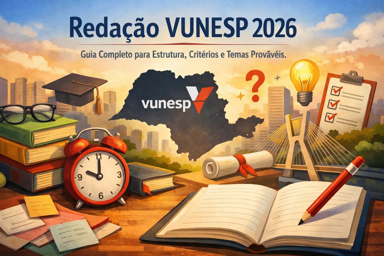 Redação VUNESP 2026: Guia Completo para Estrutura, Critérios e Temas Prováveis